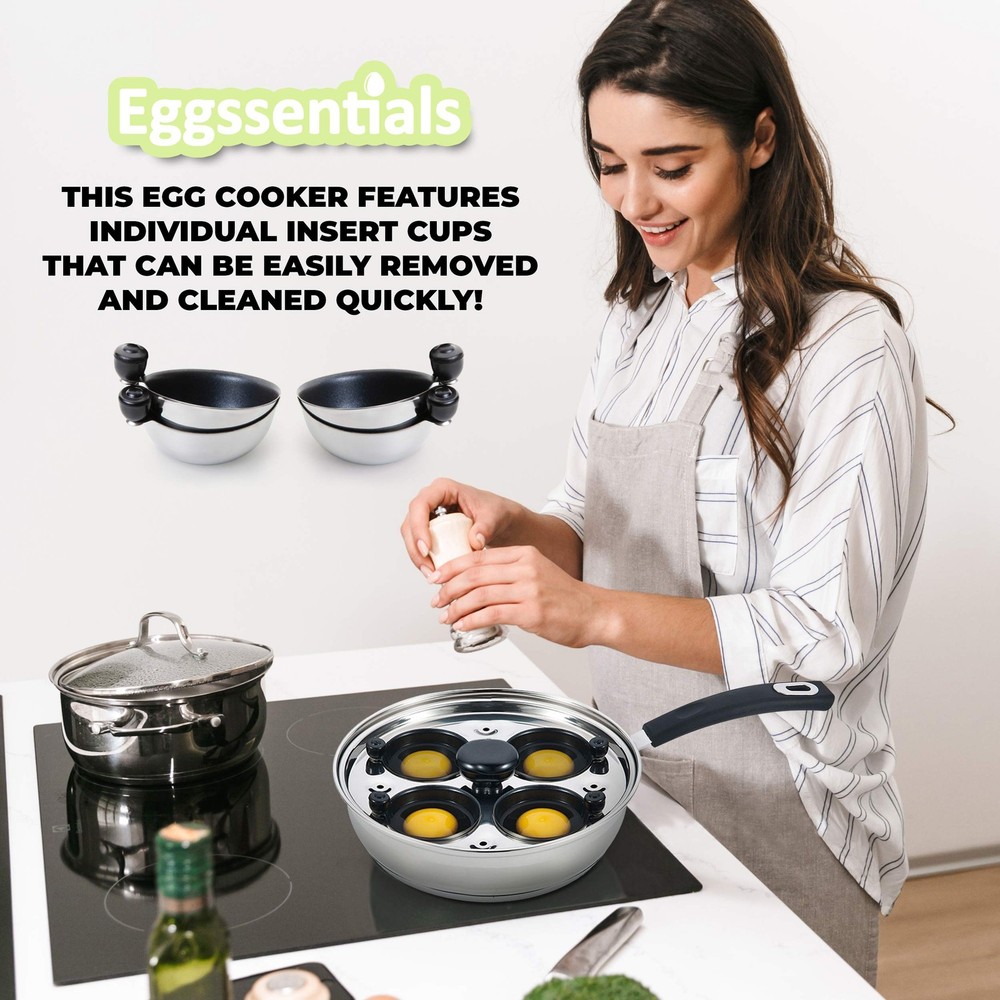 Egg Poacher - Eggssentials Poached Egg Maker, Stainless Steel Egg Poaching Pan,