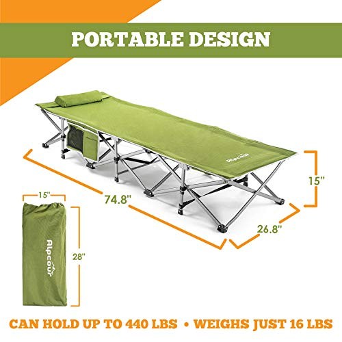 Folding Camping Cot – Extra Strong Single Person Small-Collapsing Army Green