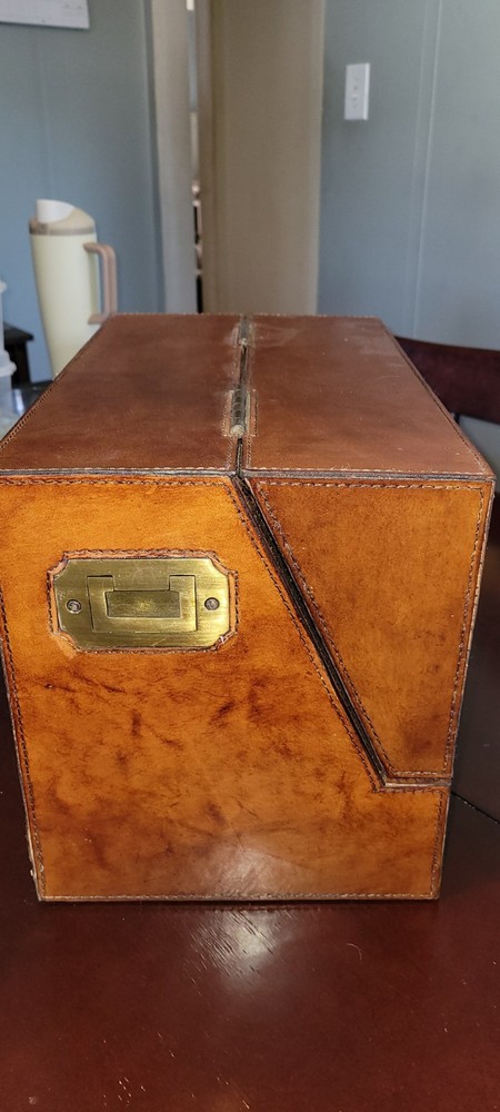 Antique Leather Bound Desk Organizer With Buckle Lock
