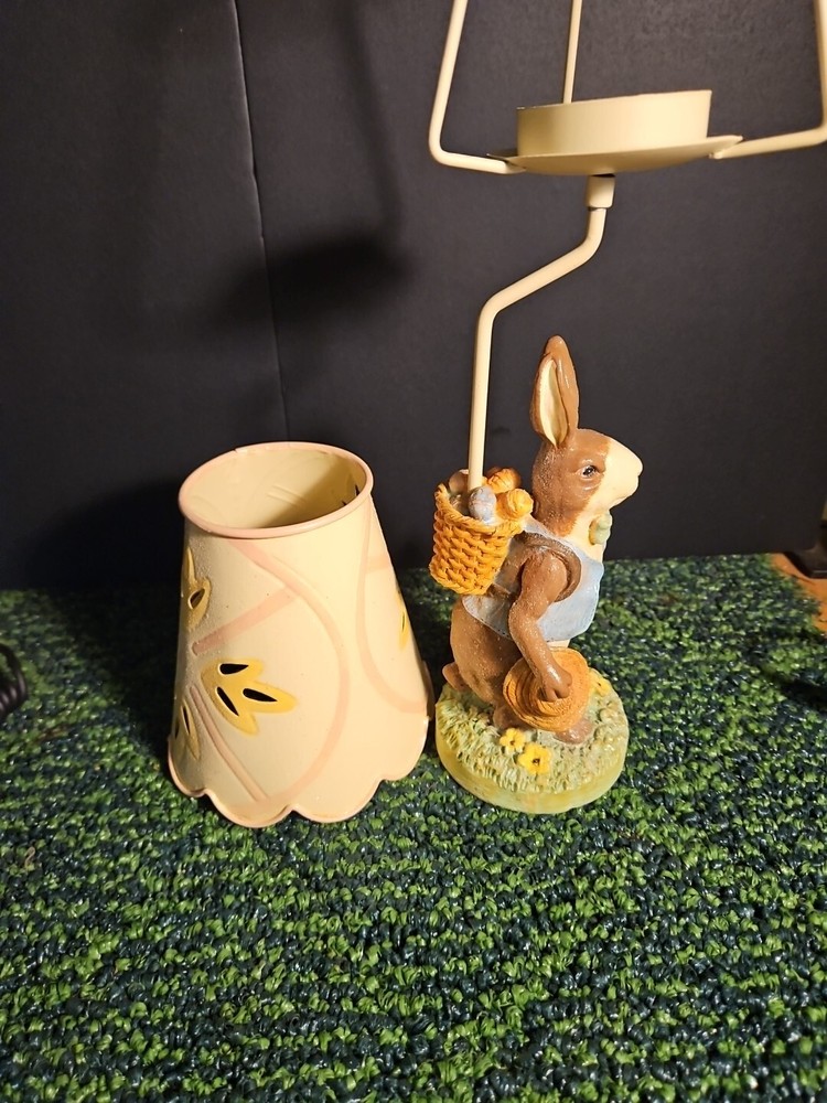 14" Easter Bunny Tea Light Lamp, Vintage Spring Time Easter Eggs