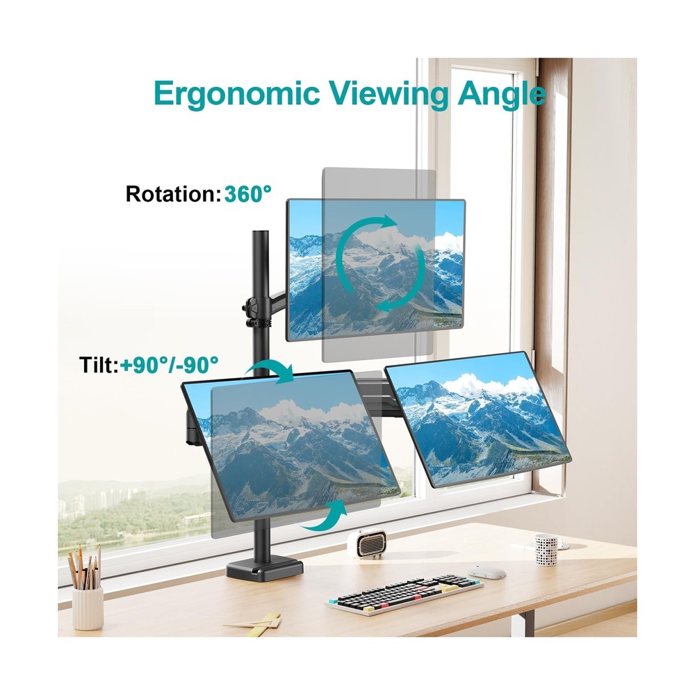 MOUNT PRO Triple Monitor Mount for Max 32" Computer Screen, Adjustable 3 Moni...