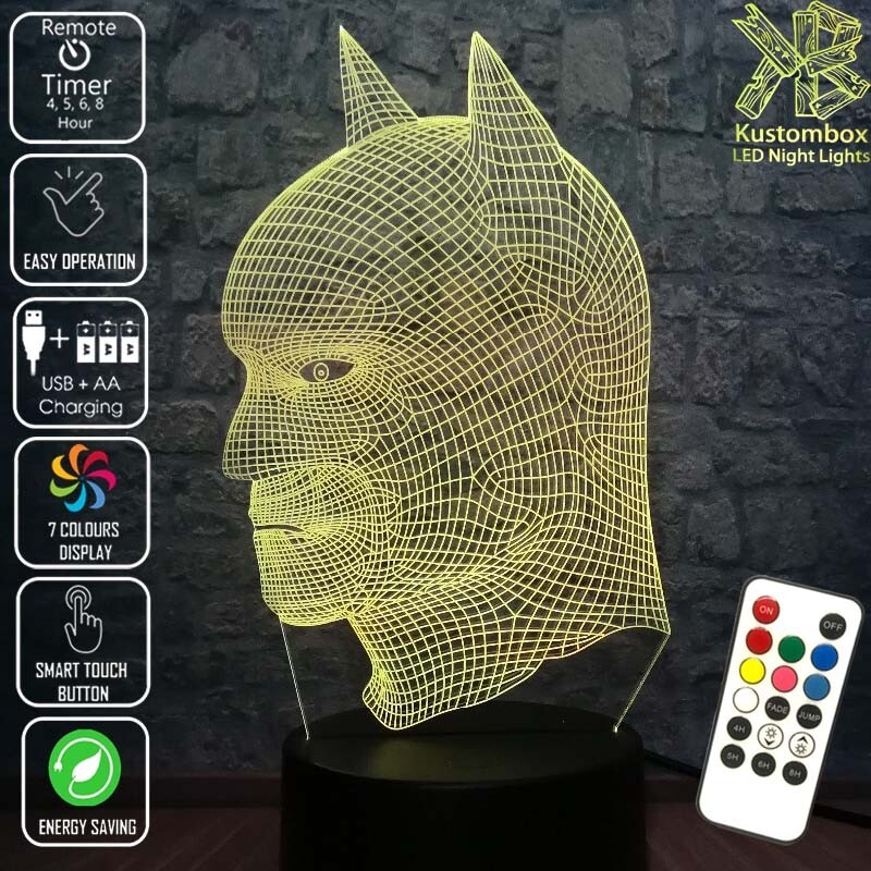 BATMAN WIRE FRAME - 3D LED BATTERY USB NIGHT LIGHT 7 COLOUR + REMOTE CONTROL