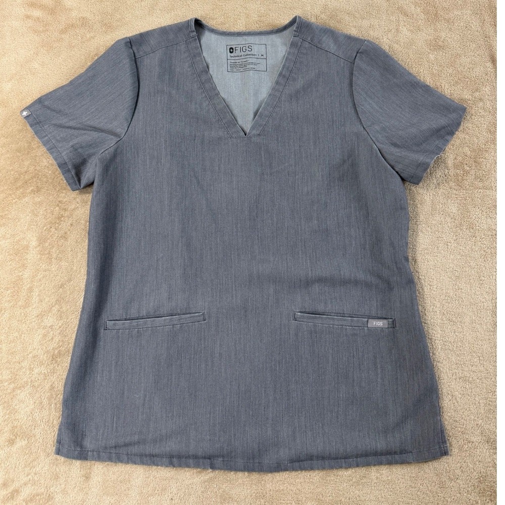 FIGS Casma Three-Pocket Scrub Top Womens Medium Gray Stretch Work Uniform EUC