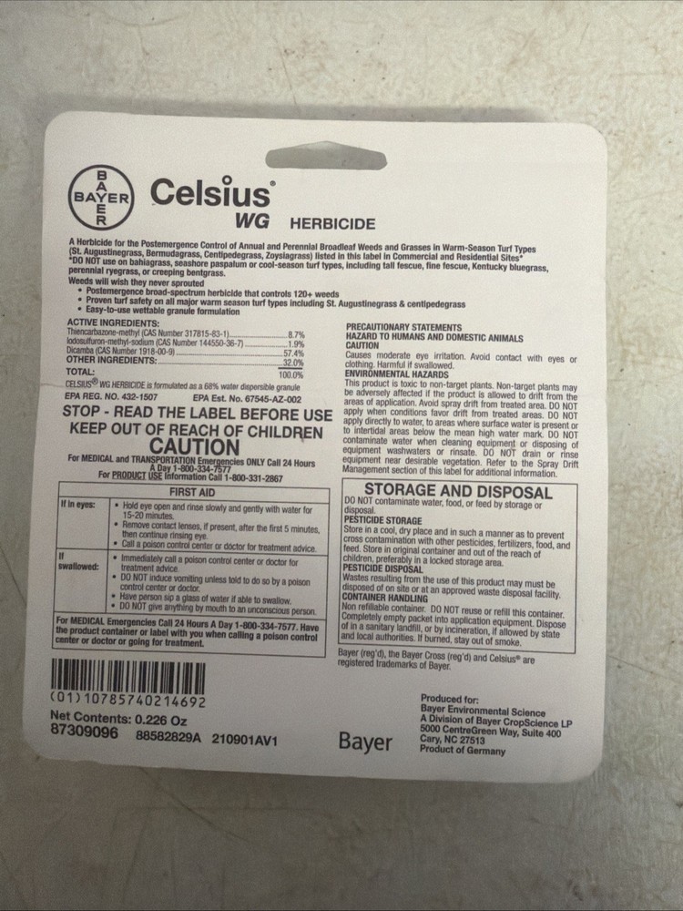 Celsius Herbicide - Single dose 0.226 oz Easy Mix Packet - Post Emergent