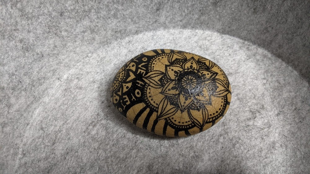 Hand Painted Rock / Stone - mandala black line design