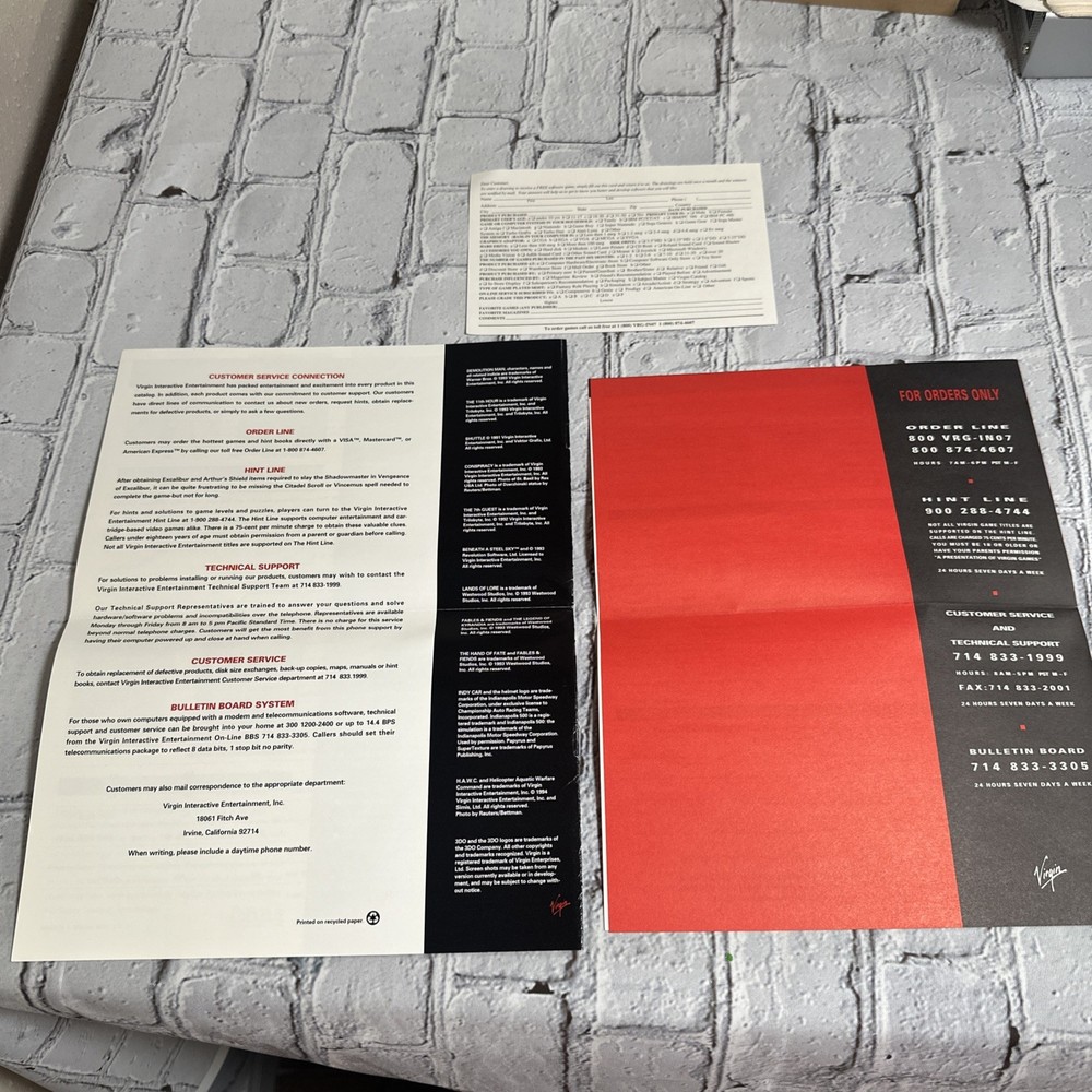 Vintage Virgin 1994 Releases Computer Games Software Brochure Order Form