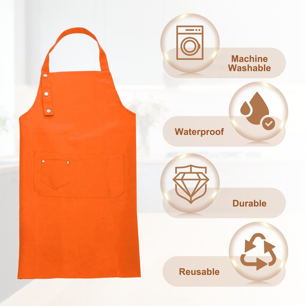 Kitchen Cooking Aprons, Adjustable Neck Strap Apron with Pocket, Orange