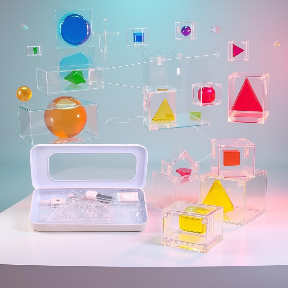 7Pcs Pink Compass Protractor Set with Portable Box Geometry Drafting Tools Se...