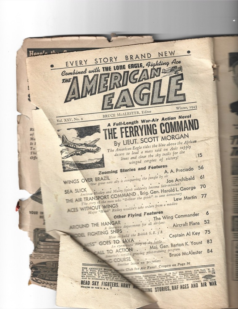 AMERICAN EAGLE-WINTER 1943- PULP - COMPLETE BUT ROUGH COND.