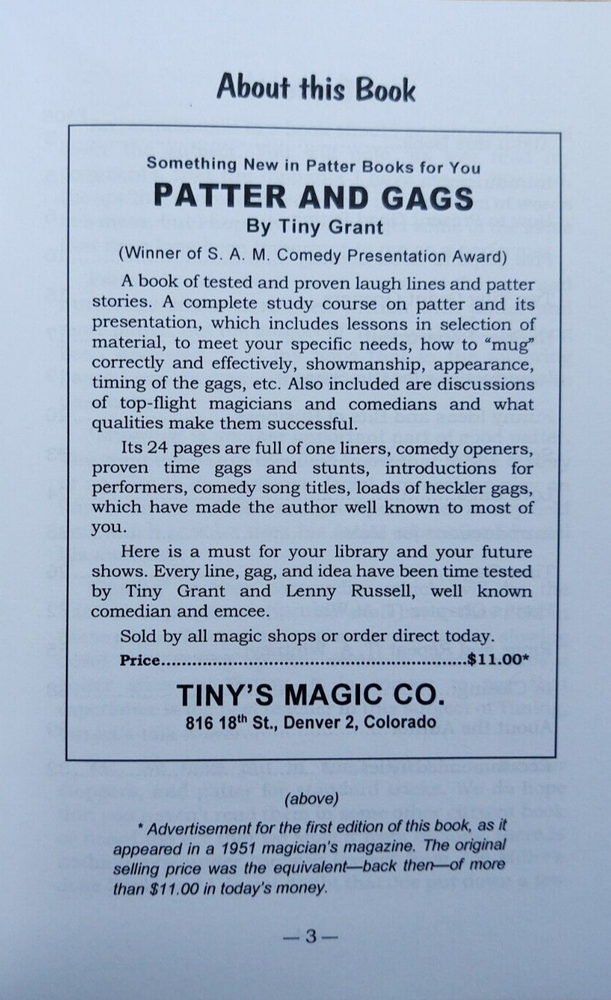 Comedy Patter : Its Presentation and Use by Tiny Grant