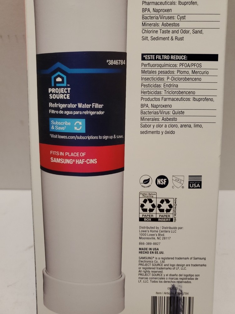 Project Source 3846784 S-2-2 Fridge Water Filter FOR Samsung HAF-CINS 1 2 Pack