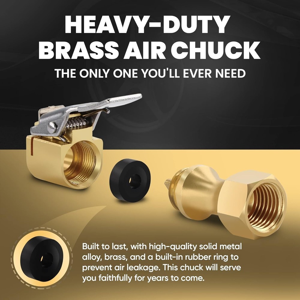 Air Chuck, Open Flow Heavy-Duty Locking Tire, with Quick Connect, Solid Brass...