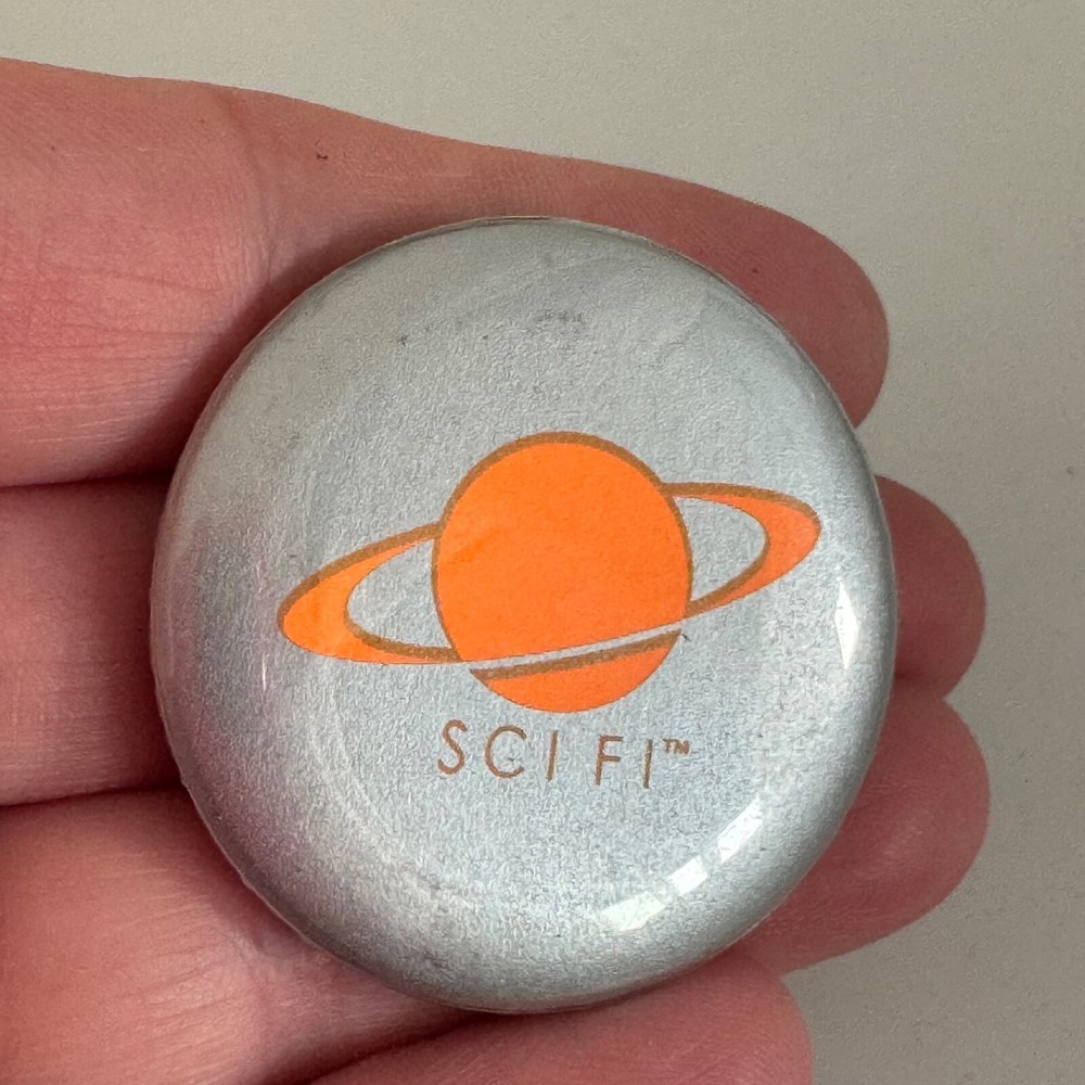 Sci Fi Channel Logo Lapel Pin Button Orange Silver Grey