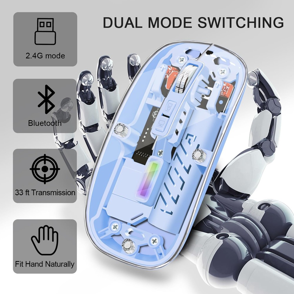 Dolrso Wireless Mouse, Computer Mice with Dual Mode (2.4G + BT5.2) Blue