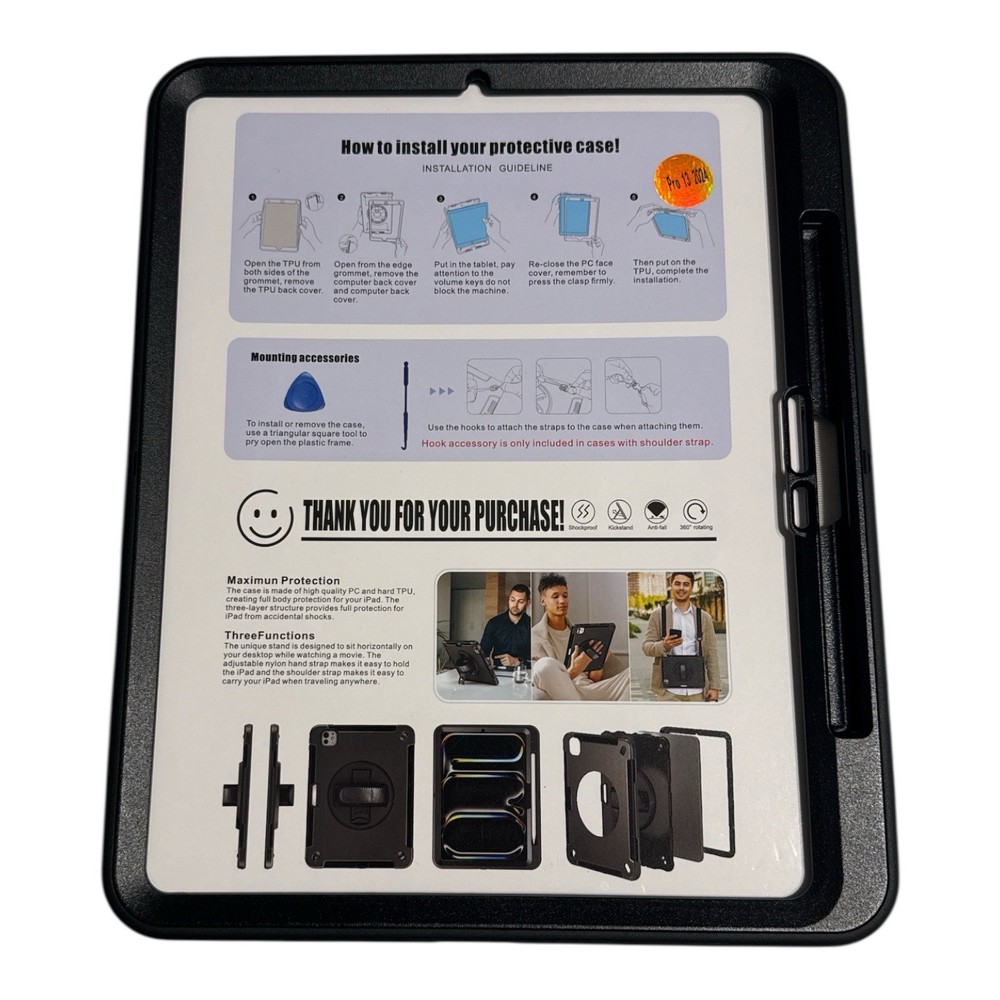 Junfire Protective Case for iPad Pro 13” (M4) 2024, Shockproof Rugged Black New