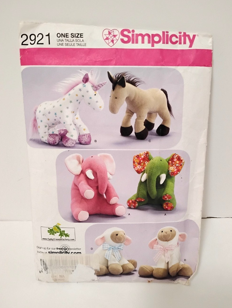 Simplicity Sewing Pattern Funky Friends #2921 Stuffed Animals - Uncut