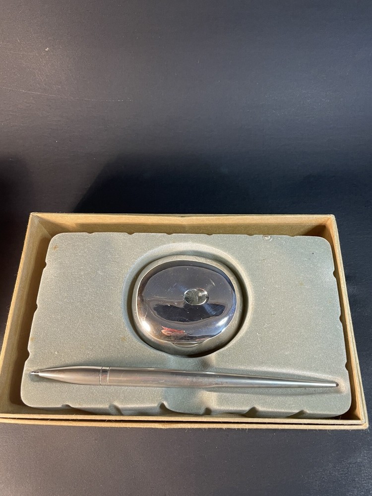 Silver Plate Dansk Clock And Pen Set -as Is Not Working
