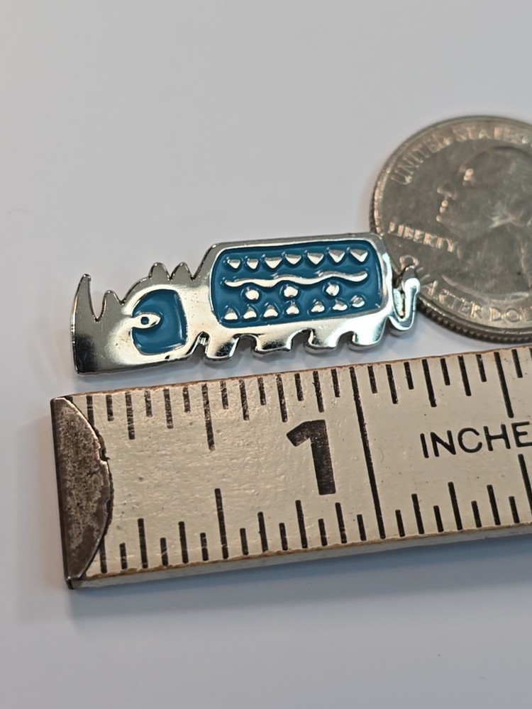 Rhinoceros Stylized Design Lapel Pin Blue & Silver Design