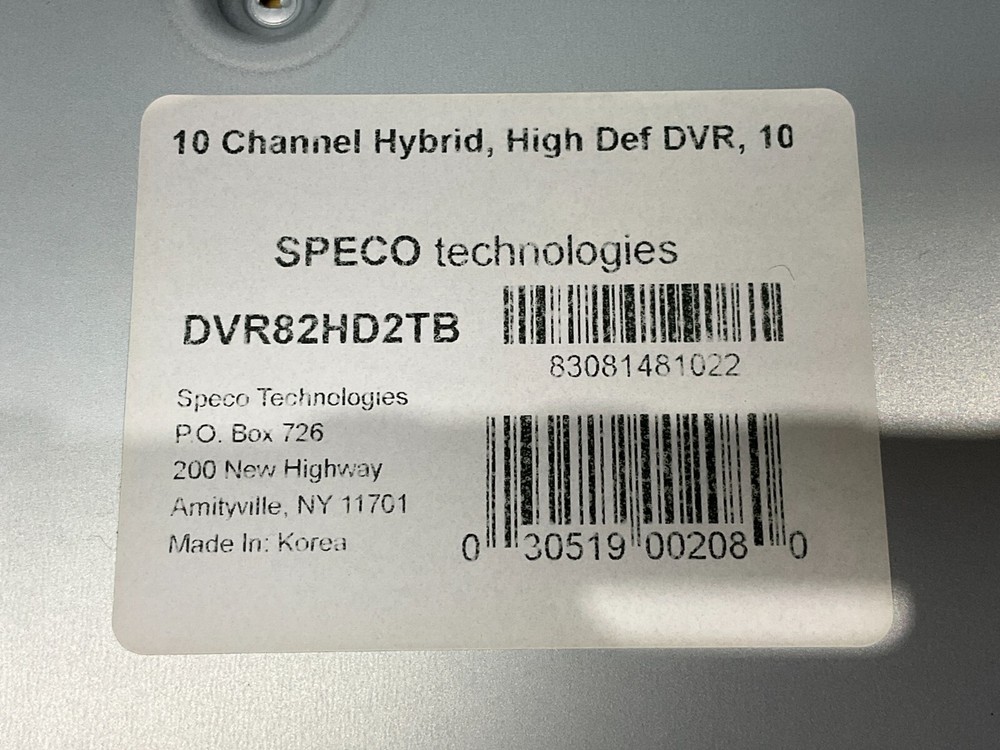 Speco Technologies DVR 10 channels 2TB DVR82HD2TB ✅❤️️✅❤️️ Open Box!