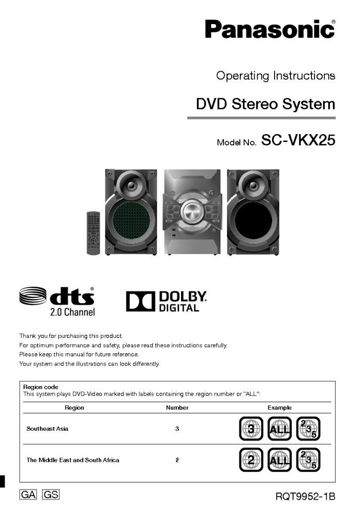 Panasonic SA-VKX25 DVD System Owners Instruction Manual