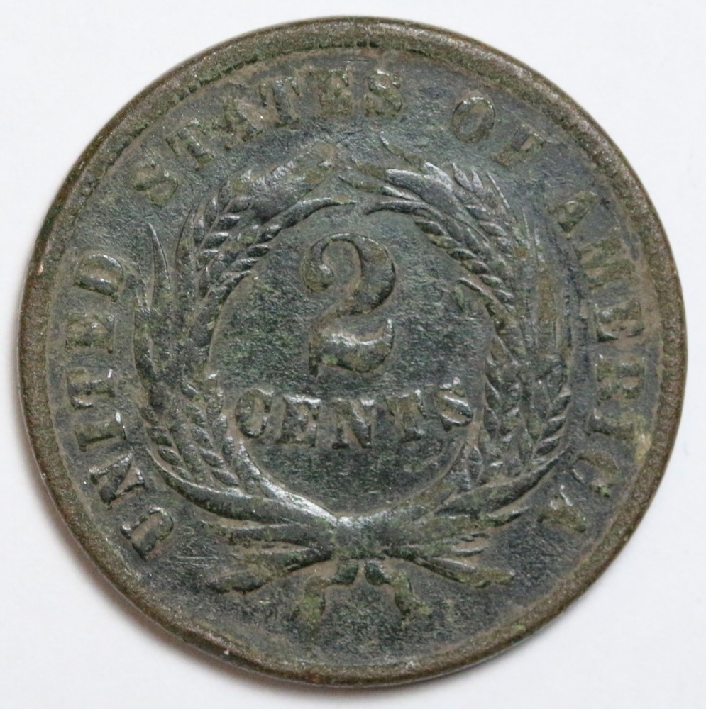 1865 2c Two Cent Piece PLAIN 5 - RAW - Environmental Damage
