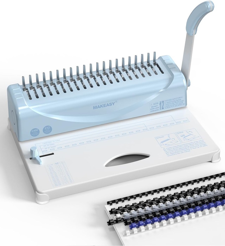 21-Hole Binding Machine for Efficient 450 Sheet Comb Binding - Includes Spines