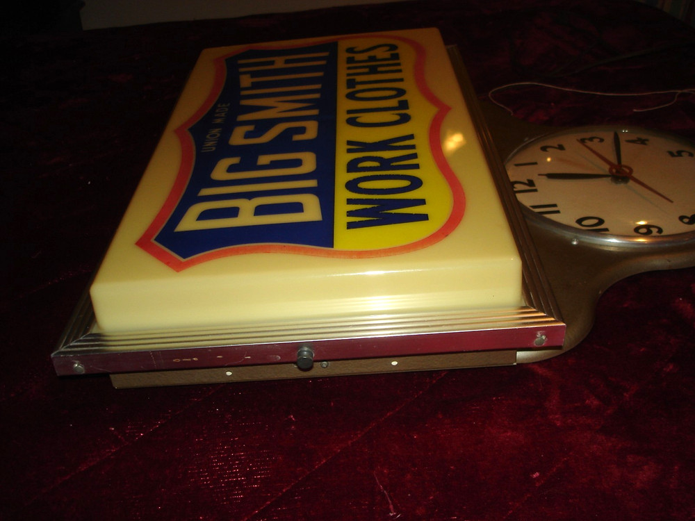 Vintage Big Smith Work Clothes Lighted Advertising Wall Clock Sign Clock Works
