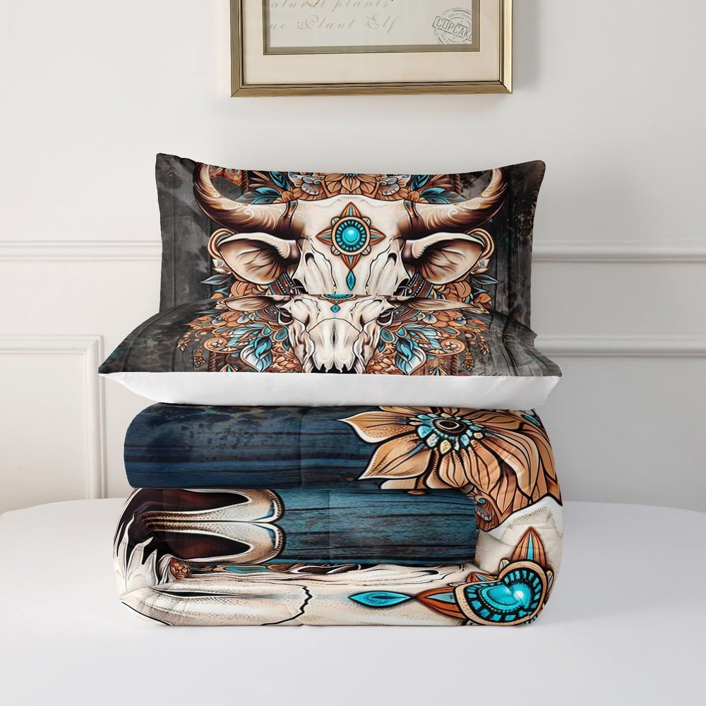 Western Boho Bedding Set Queen Size, Southwestern Bedding Set, Boho Aztec Com...