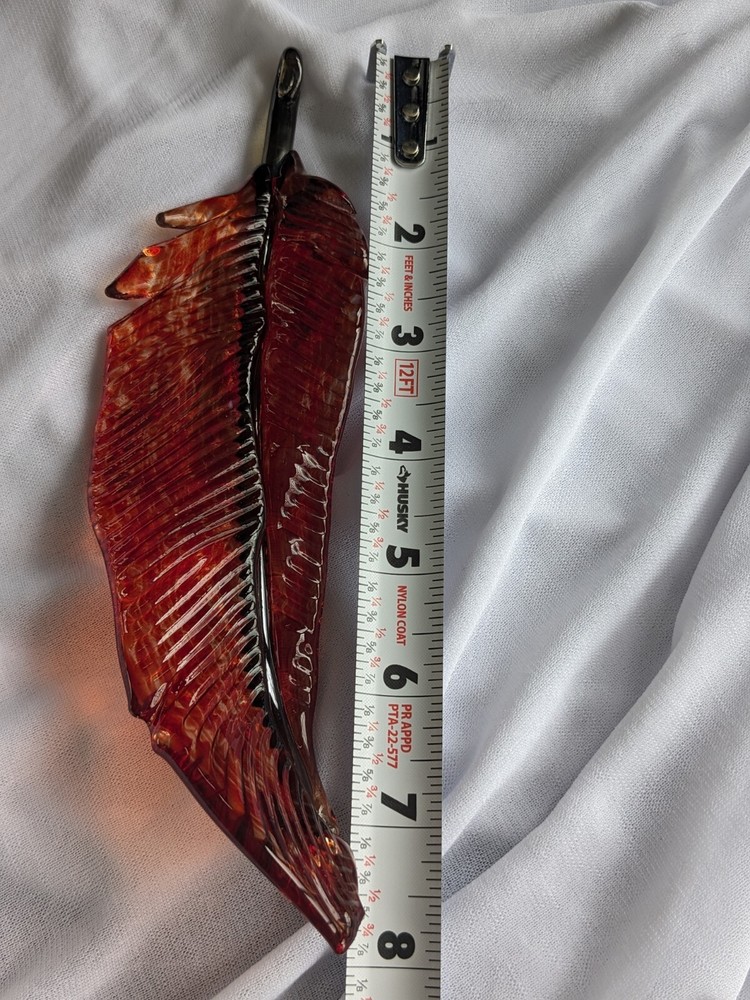 Art Glass Feather Suncatcher Window Decor Autumn Fall Rust Red