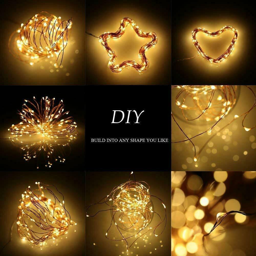 2 Pack 33 Ft 100 LEDs Copper Wire String Fairy Lights Solar Powered Mini LED