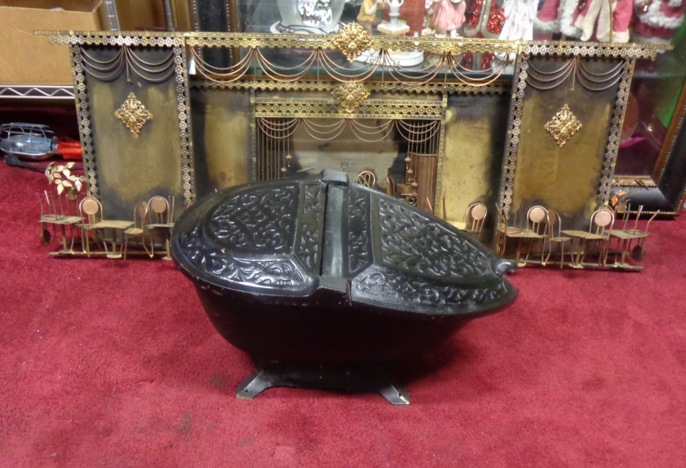 Antique Ornate Cast Iron Coal Scuttle