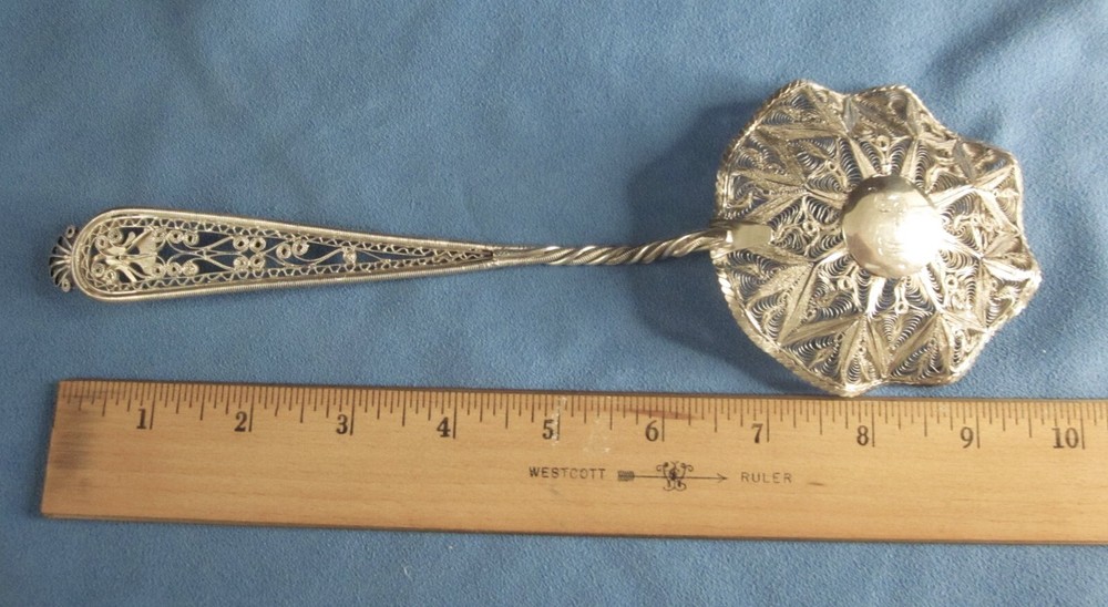 Vintage Silver Filigree 10" Fancy Server 68 g. Monogram Disc on Back Front Eagle