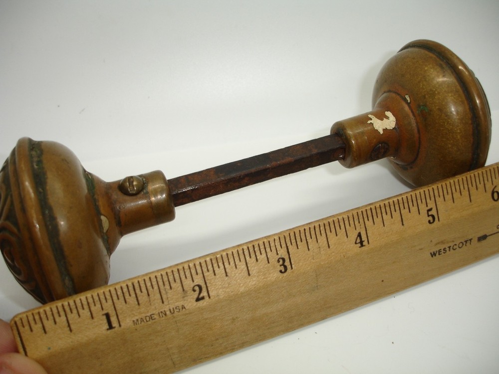 Antique Victorian ornate bronze HEART doorknob set brass CORBIN hardware knobs