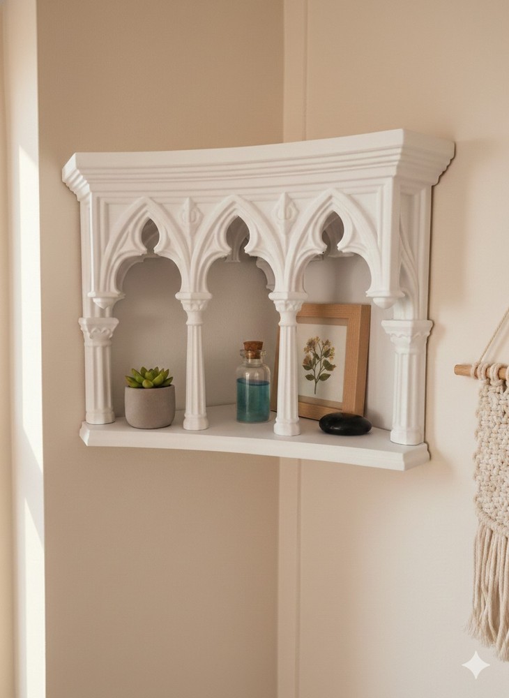 Victorian Arched Corner Ledge Architectural White Stone Vintage Home Display