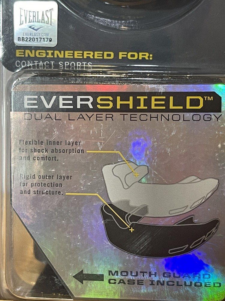 New! Everlast Evershield Single Mouth Guard #1400000 Dual Layer Technology/Case