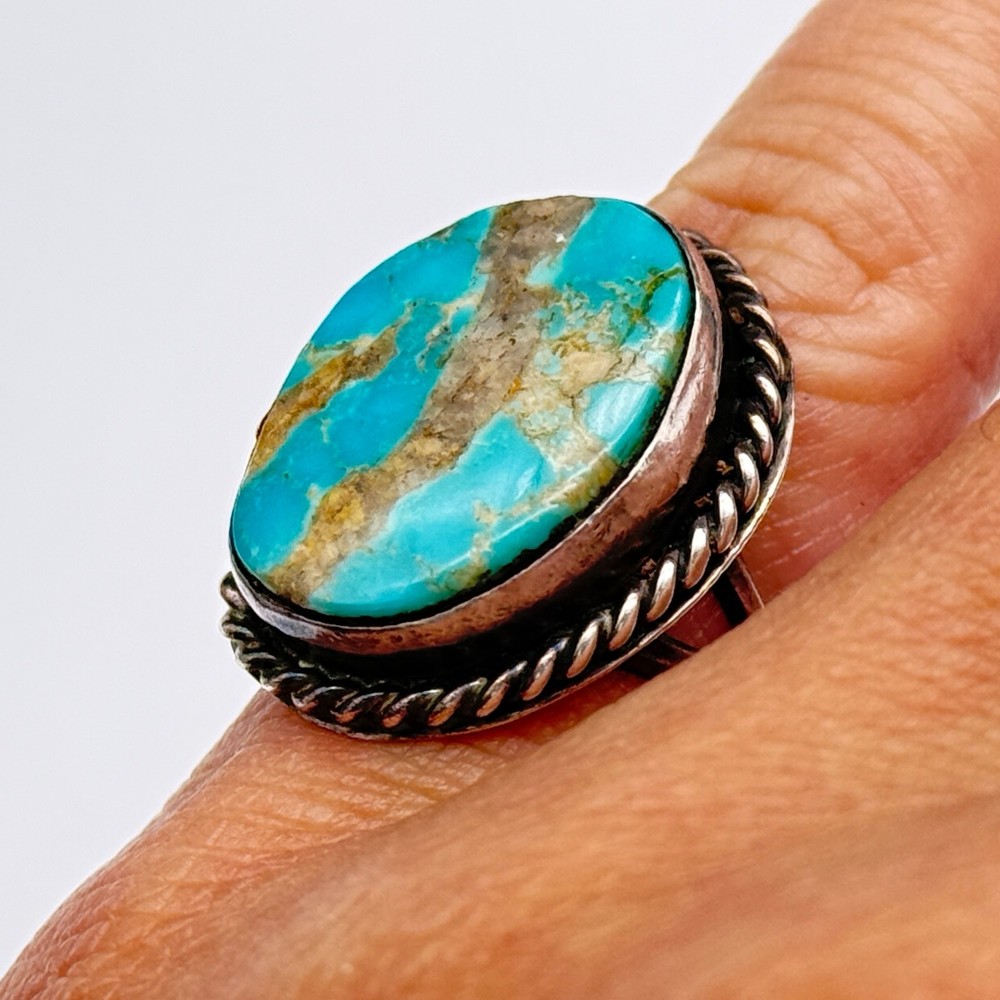 Vintage Navajo Native Turquoise Silver Ring Size 6