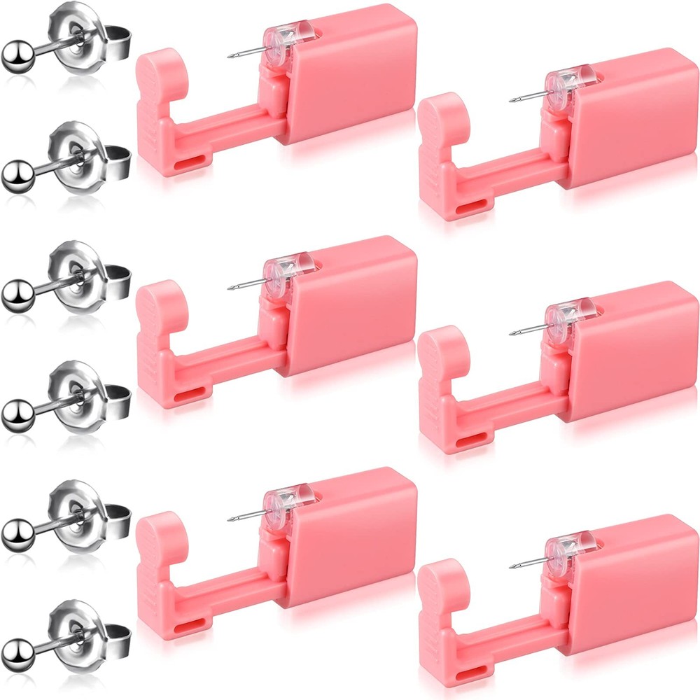 6 Pack Disposable Ear Piercing Kit Self Ear Piercing Gun with Earring Studs