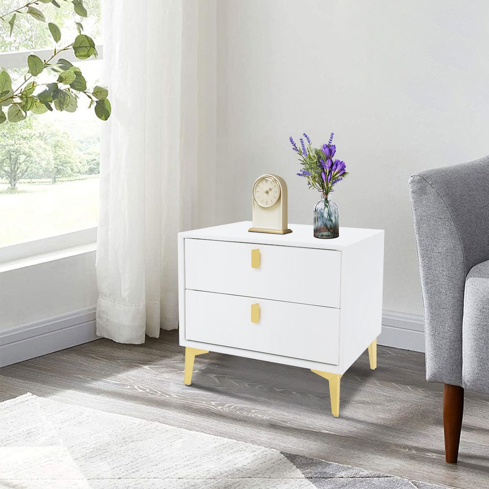 White Bedside Table, Storage Cabinet for the Bedroom, Side Table with 2-drawers!