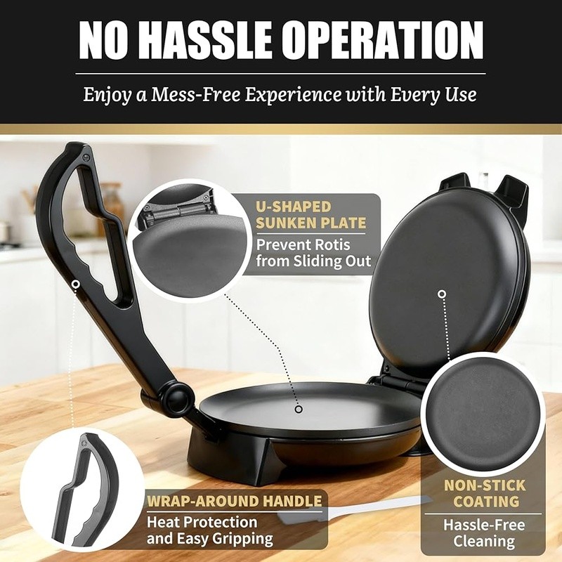 Electric Roti Maker Non Stick Temperature Control U Shaped Flatbread Cooker New