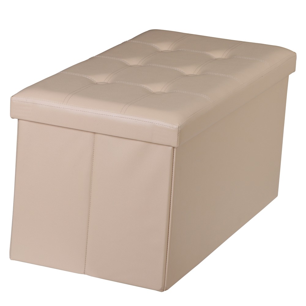 Beige Sturdy Ottomans Foot Bench Foldable Storage Footstools Spacious Organizer