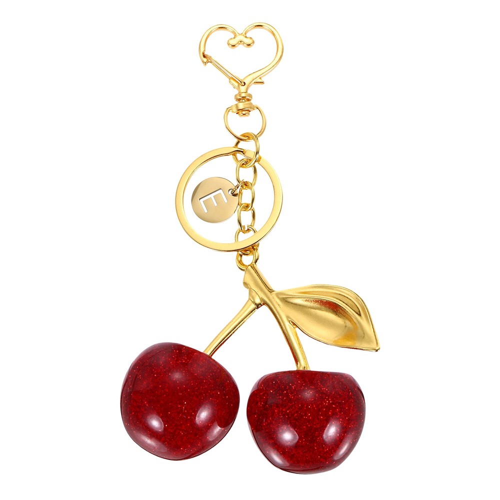 Alphabet E Cherry Initial Letter Keychain Charm(Red)