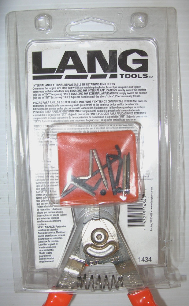 New Lang Tools 1434 Internal/External Snap Ring Plier Kit, Replaceable Tips, USA