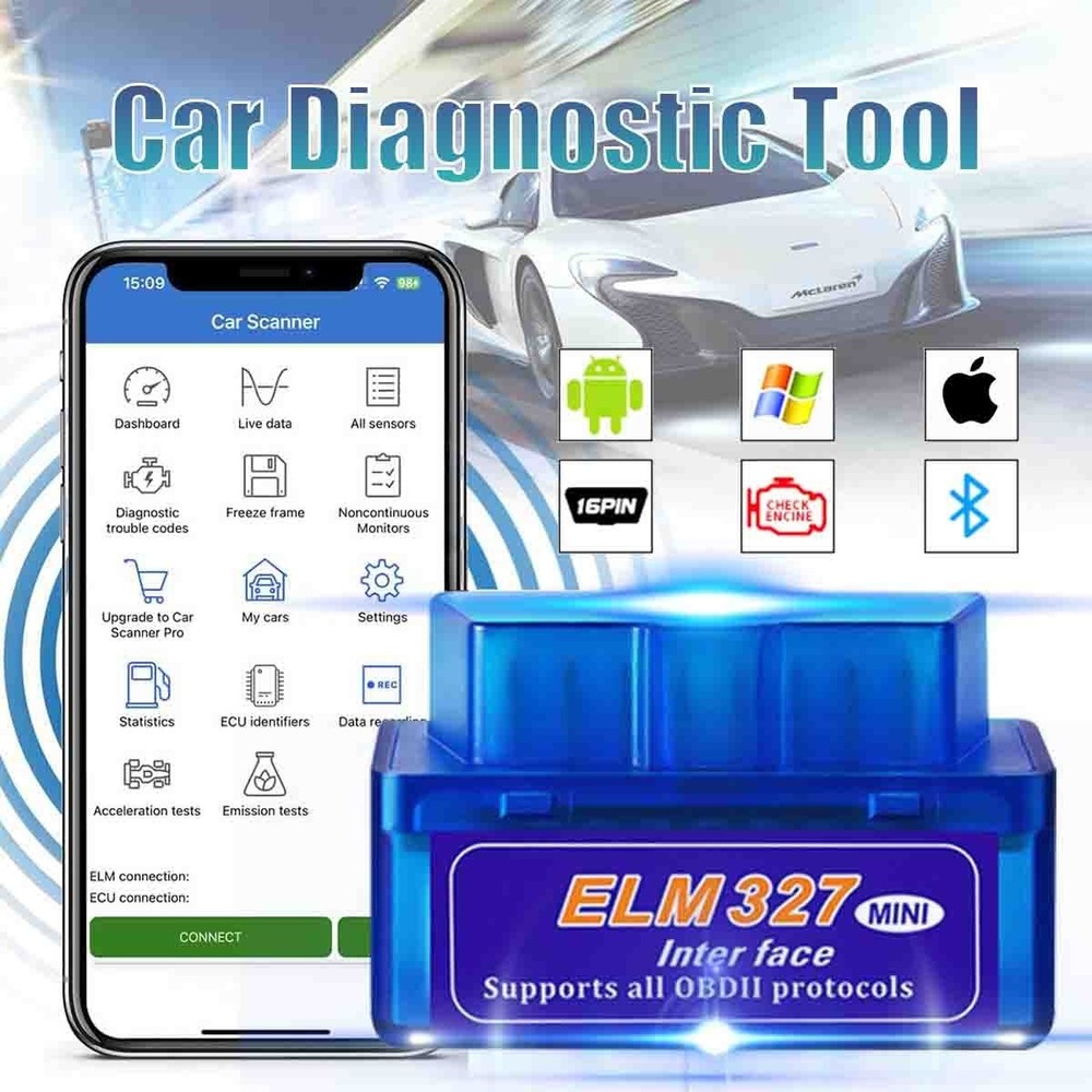OBD2 ELM327 Bluetooth Car Detection Scanner Code Reader Tool For Apple / Android