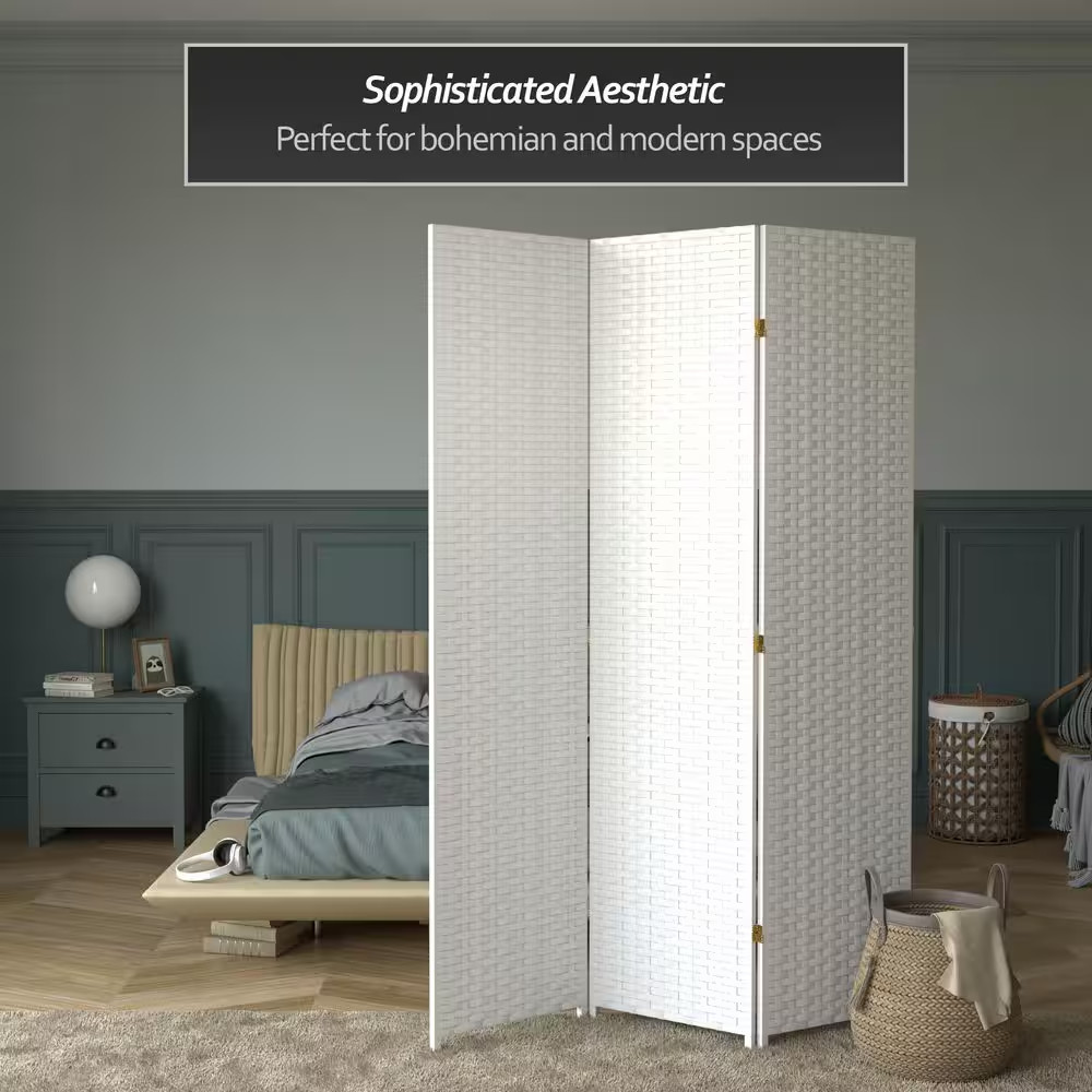 7 Ft. White 3-Panel Room Divider