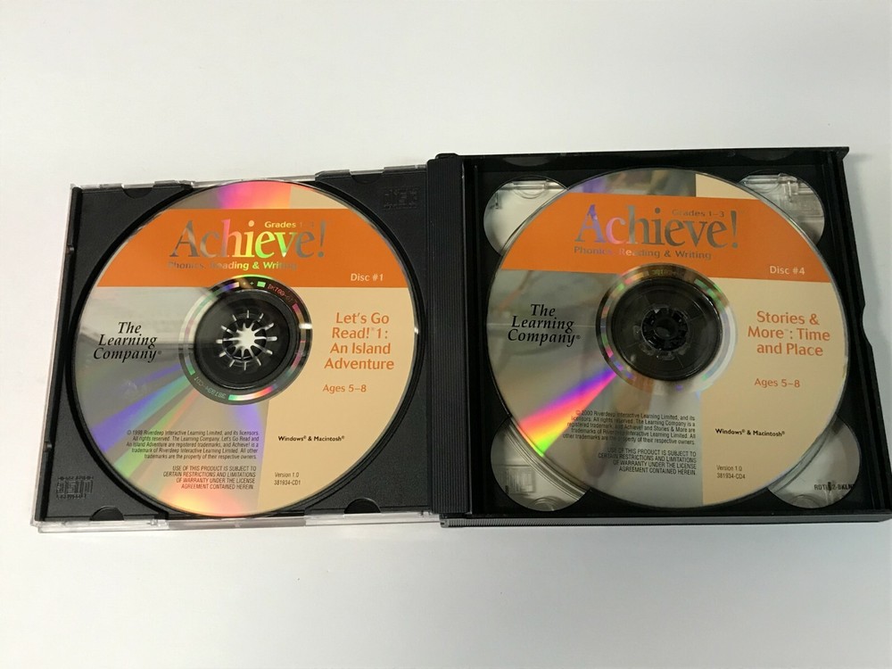 Achieve Grades 1-3 Phonics Reading Writing Learning Company Software 1998 4 Disc