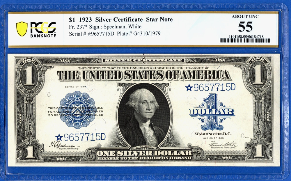 1923💲1  SILVER CERTIFICATE 🌟 STAR NOTE🌟    PCGS  55