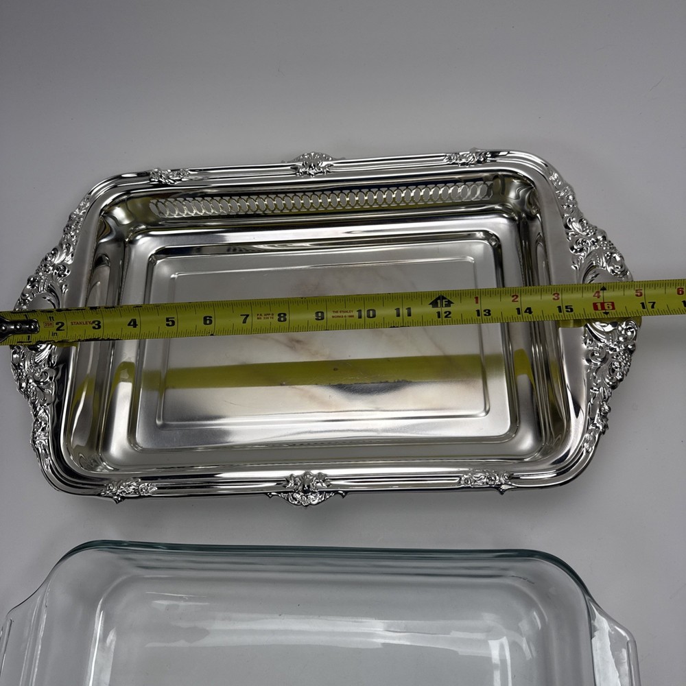 Silver Played Rectangular Chafing Serving Dish with Glass Dish & Lid 17" X 10"