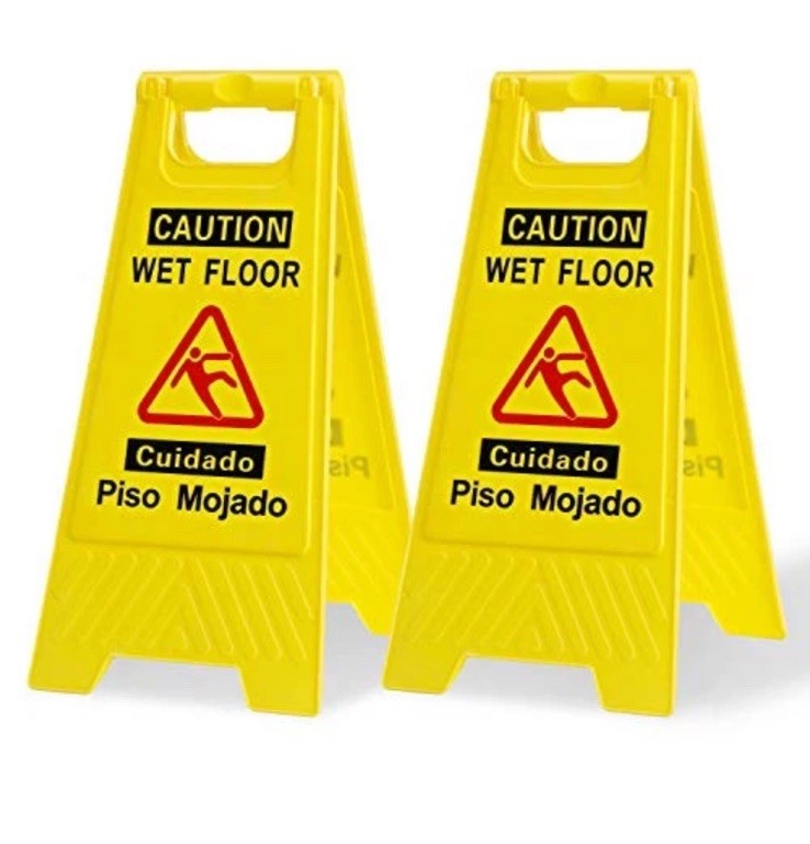 Caution Wet Floor Sign, Foldable Sturdy Bilingual Double-Sided Safety Warning