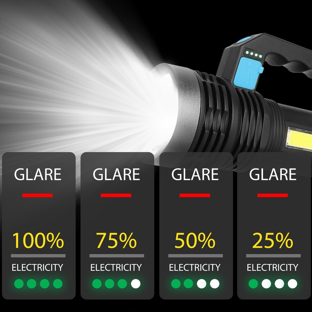 Super Bright LED Searchlight Portable Rechargeable Spotlight Handheld Flashlight