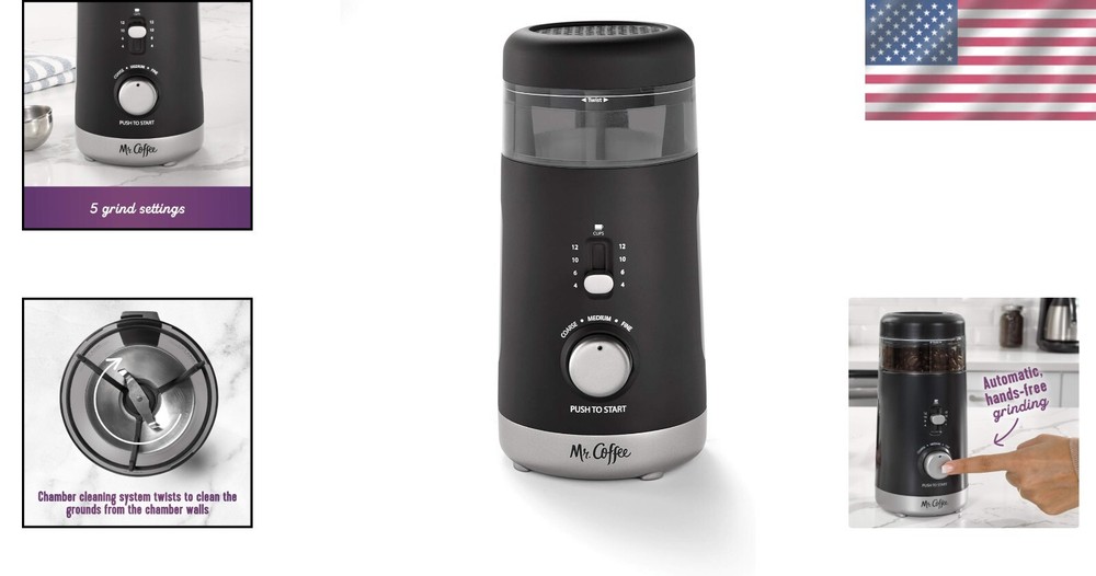 Hands-Free Automatic Coffee Grinder - 12-Cup Capacity & 5 Custom Grind Settings